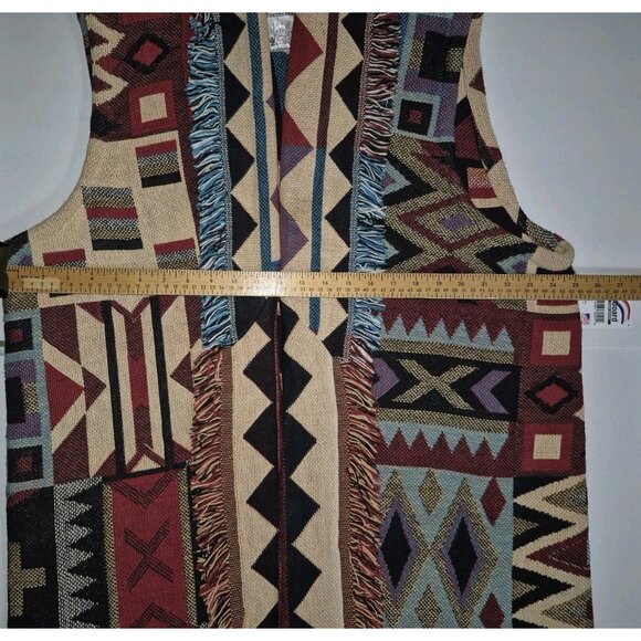 VTG Rising SUN Native American Southwestern Fringe Tapestry Coat EUC - Picture 5 of 6